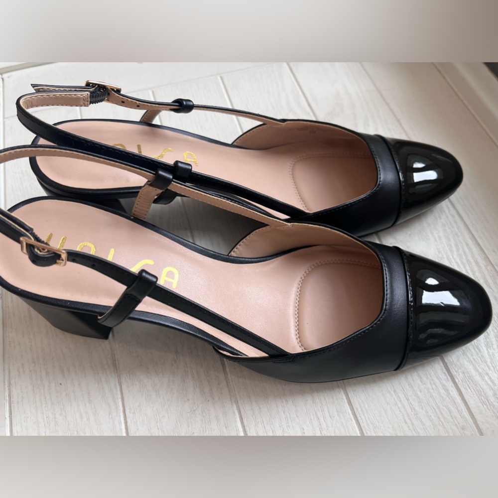 Trendy Basic Black Patent Leather Slingback Heels Women’s 9